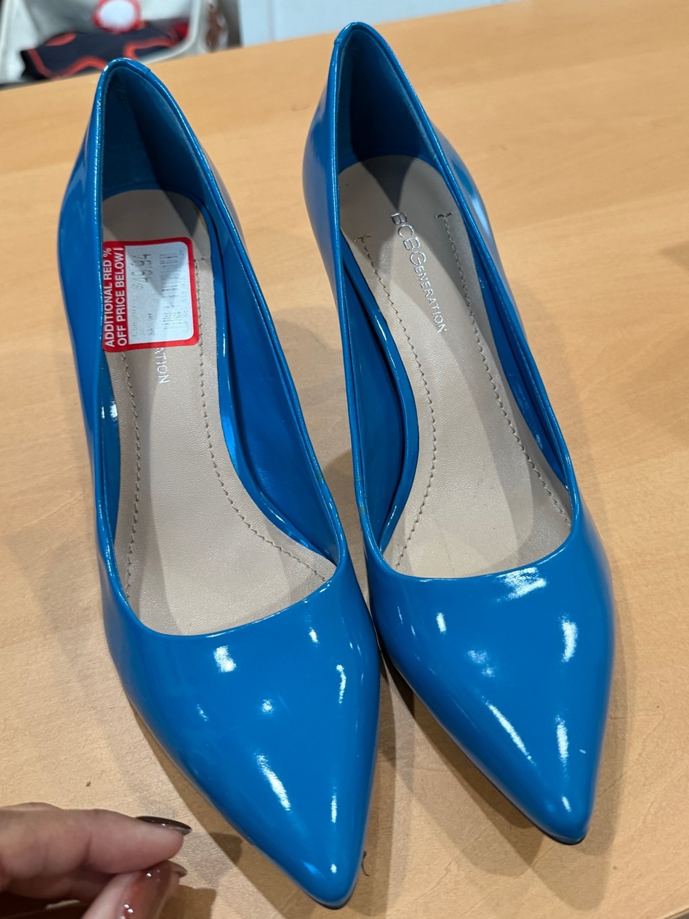 BCBGeneration Bright Blue Patent Pointed Pumps